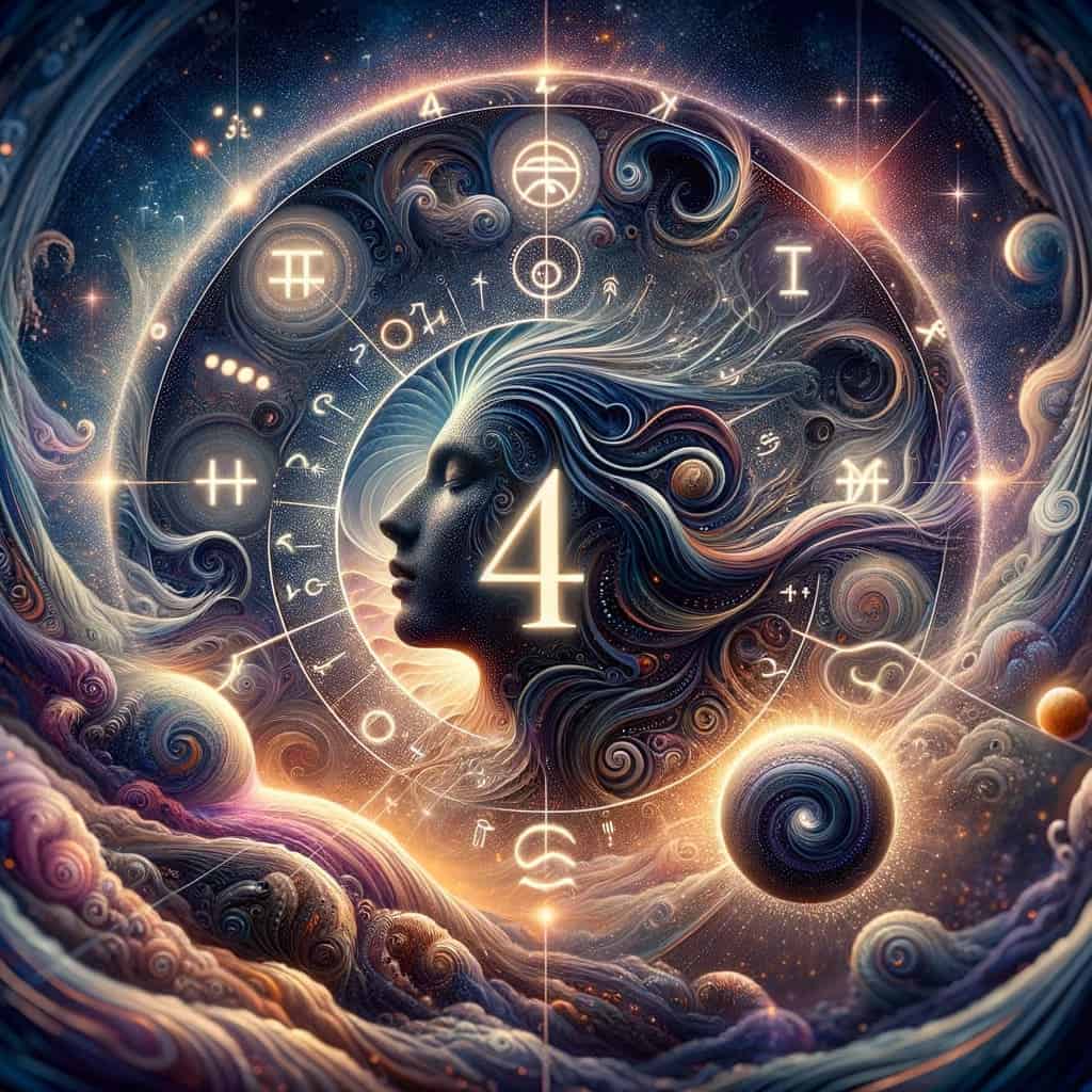 an image representing the astrological significance of the number 4 and its amplified form 44444
