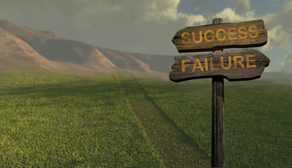 Wooden Road Signs Pointing Toward Success and Failure