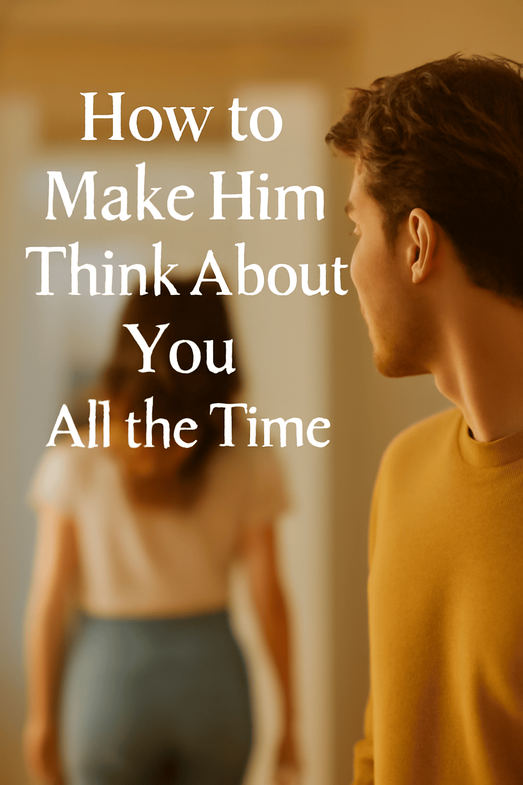 Man watching a confident woman walk away, symbolizing how to stay on his mind even when you’re not around