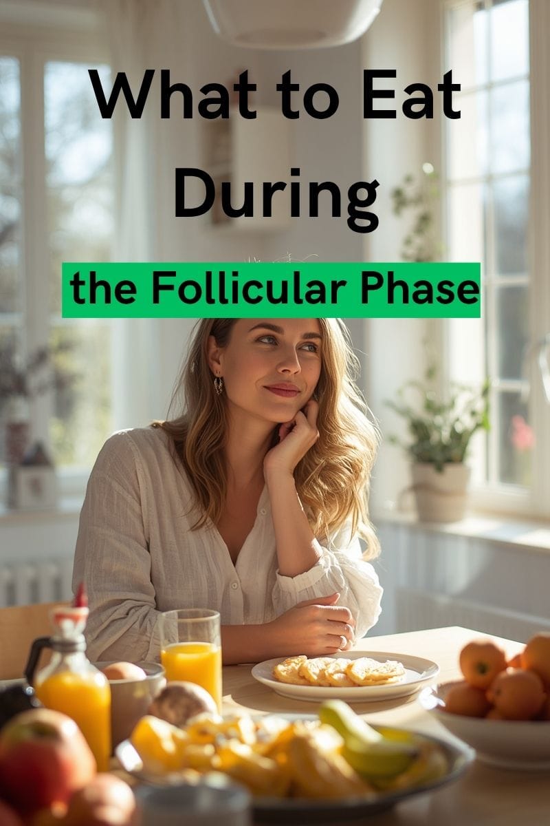 image of a woman sitting in her kitchen and thinking about what to eat,