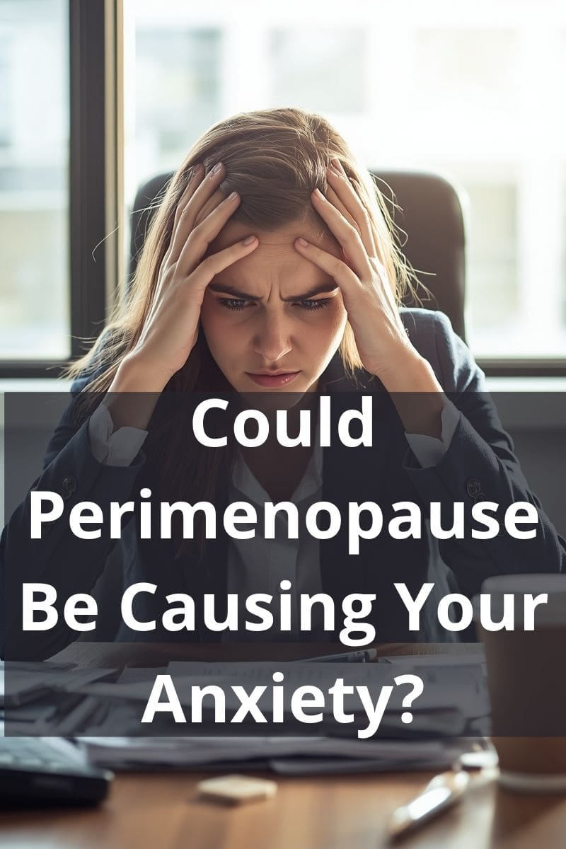 a professional woman experiencing perimenopause anxiety at work,