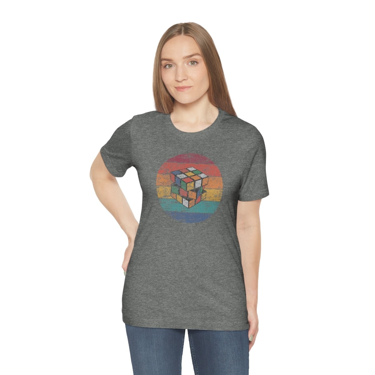 Rubik's Cube 80s Vintage Sunset Rubik's Cube T-Shirt (Adult Sizes) - Distressed Retro Fun Tee - Image 3