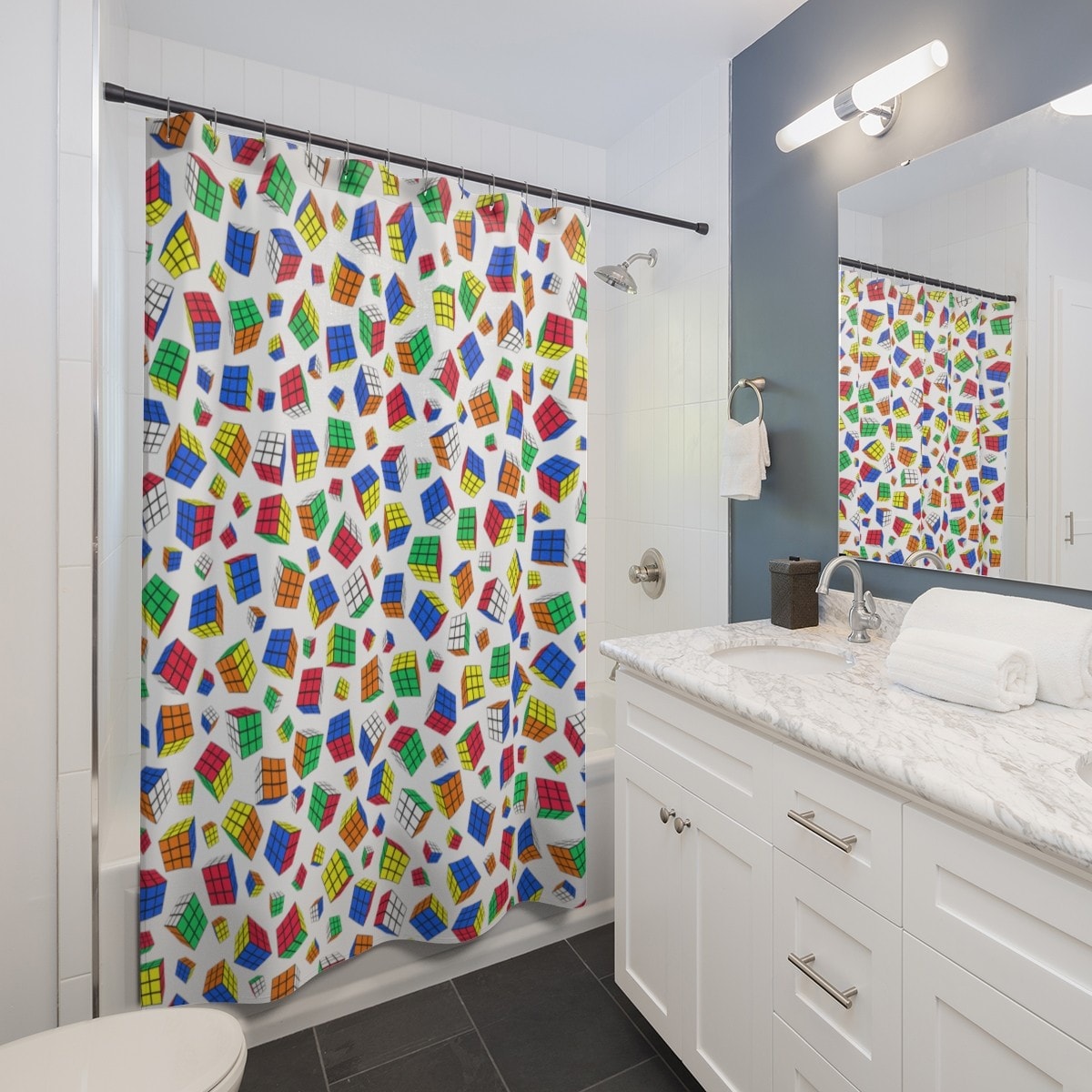 All Over Cubes Rubik's Cube Shower Curtain 71" x 74" - Image 2