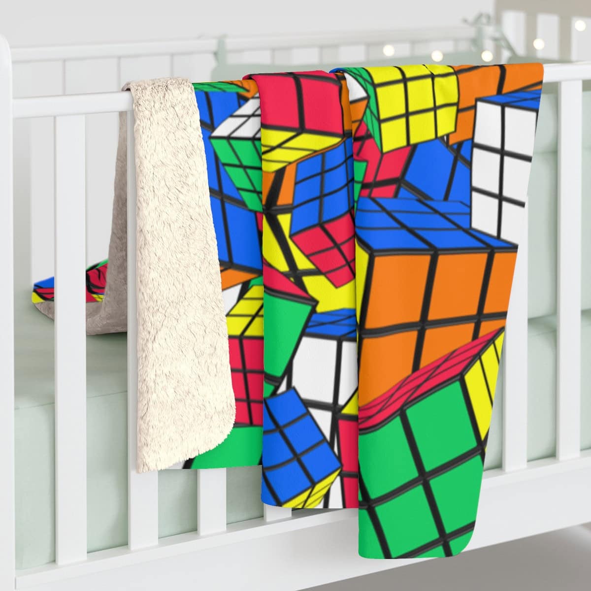Crazy Cubes - Rubik's Cube Sherpa Fleece Blanket Covered With Rubik's Cubes - Image 4