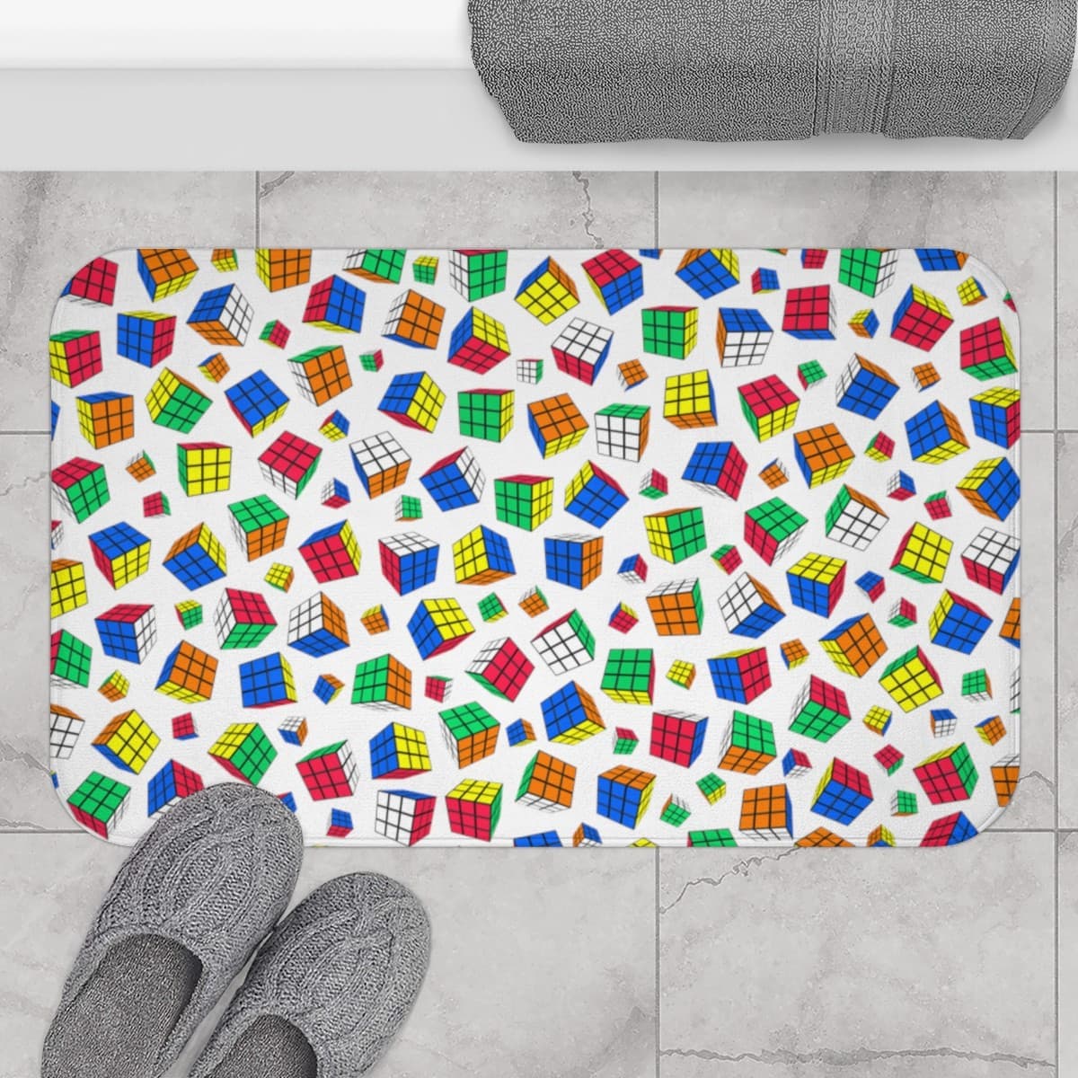 Cubes All Over - Rubik's Cube Bath Mat Covered with Rubik's Cubes - Image 4