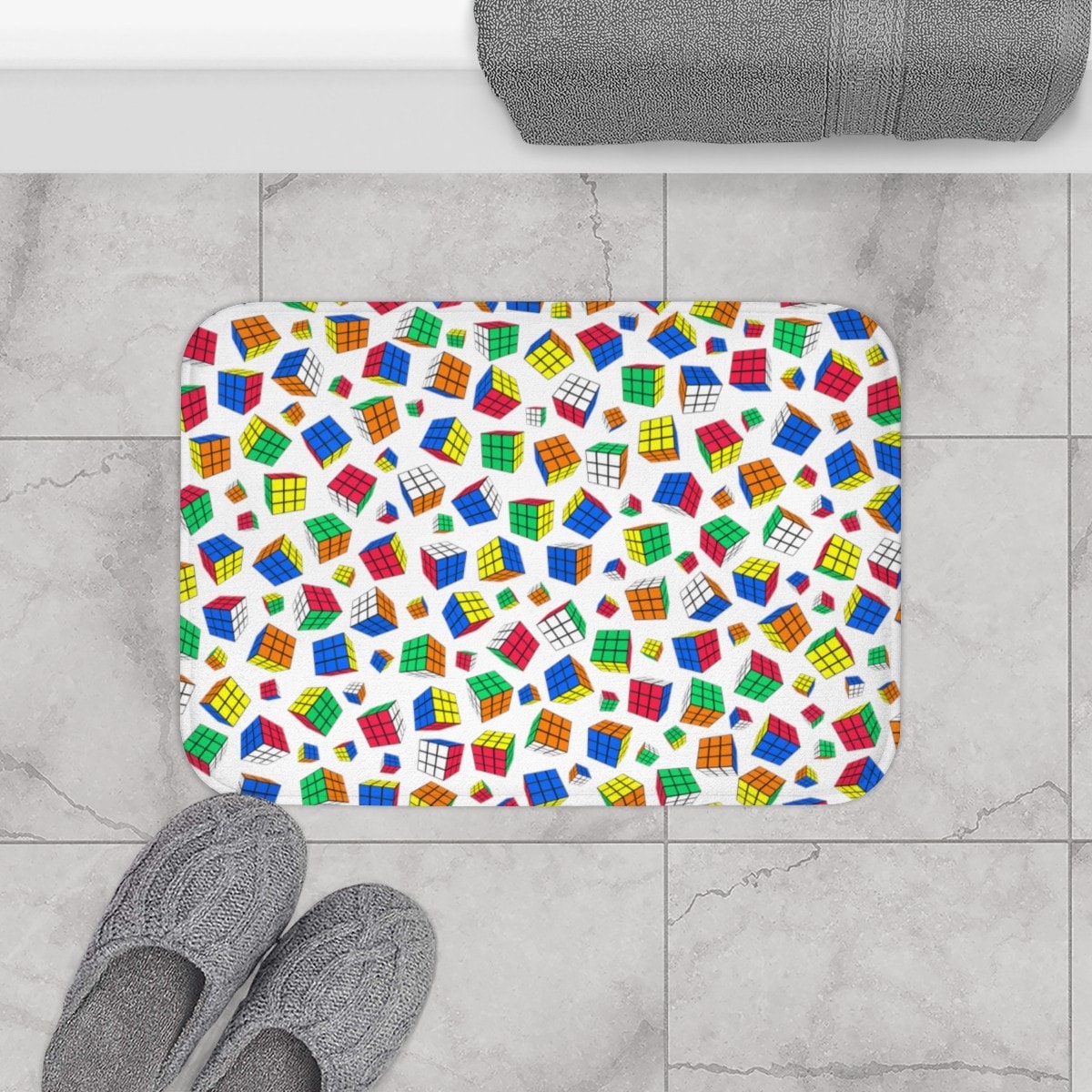 Cubes All Over - Rubik's Cube Bath Mat Covered with Rubik's Cubes - Image 8