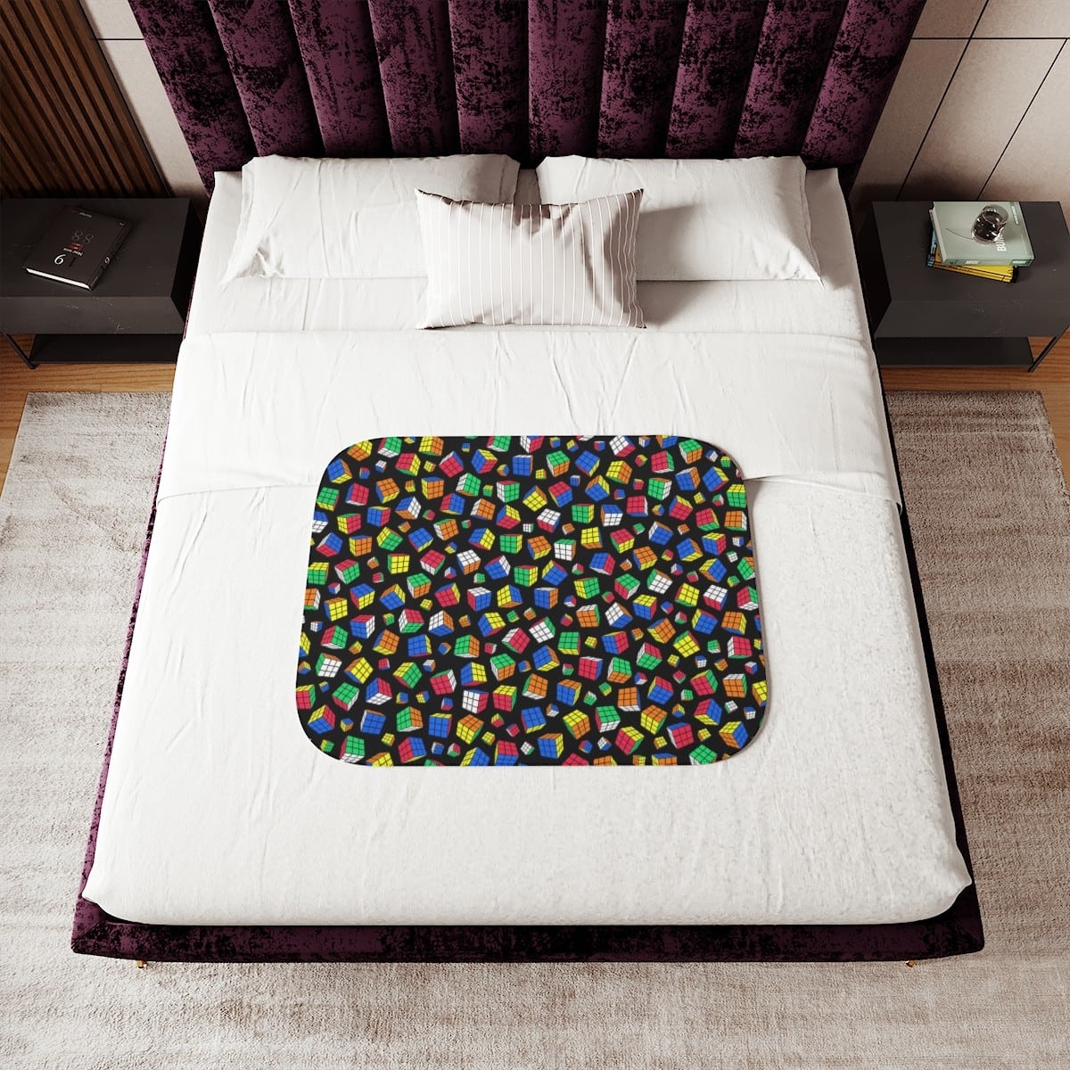 Cubes All Over - Sherpa Fleece Blanket Covered With Rubik's Cubes With a Black Background - Image 12
