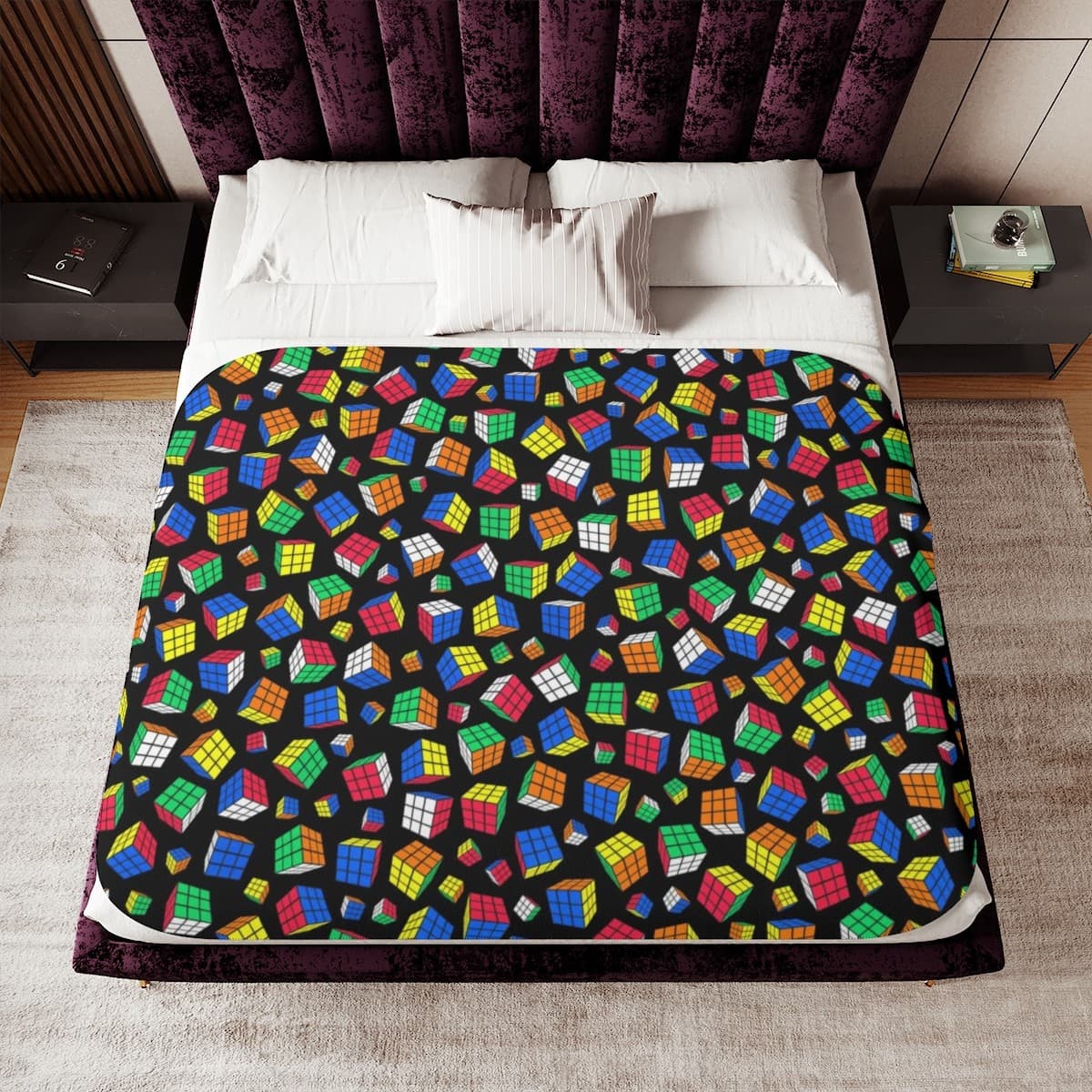 Rubik's Cube Sherpa Fleece Blanket Cubes All Over