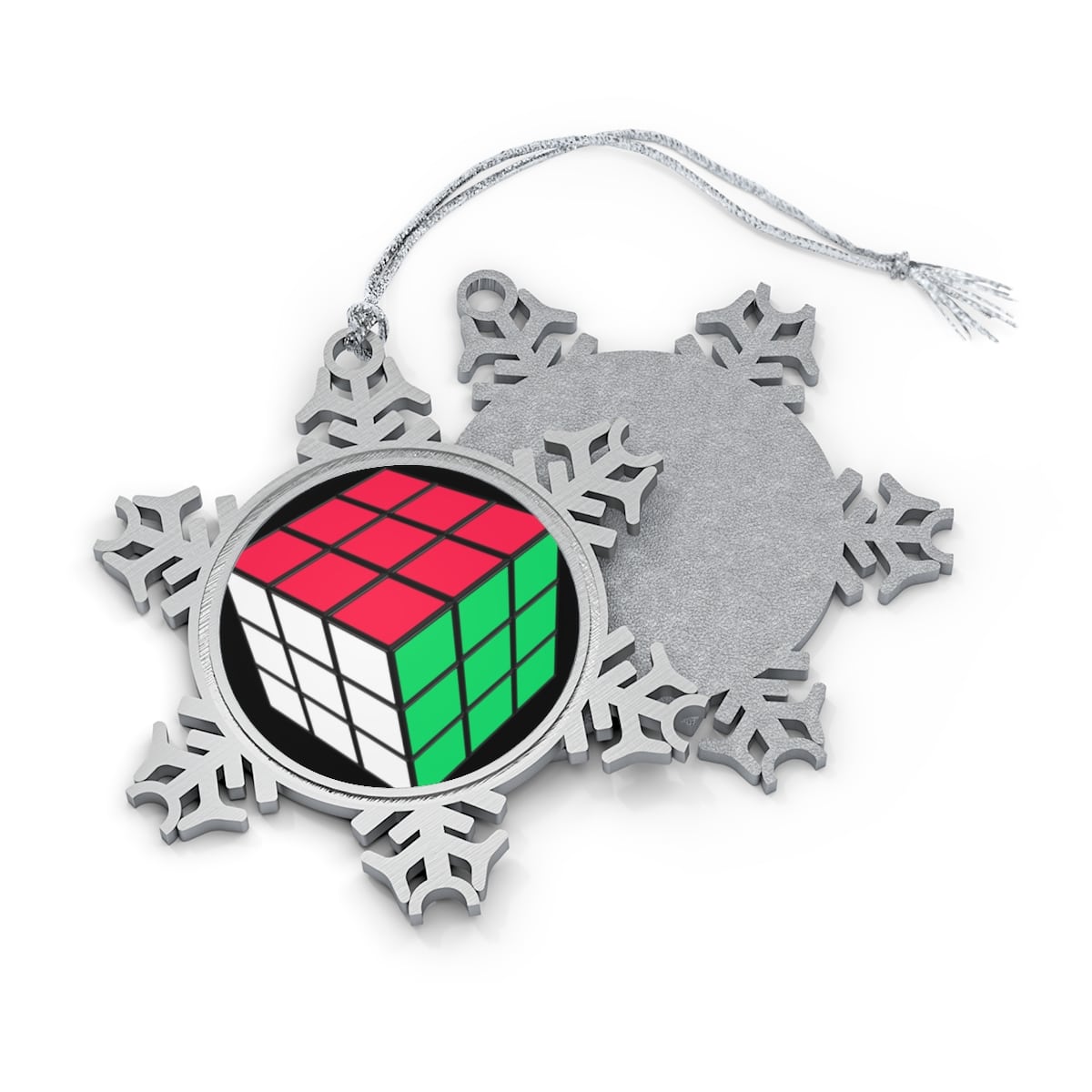 Rubik's Cube Christmas Ornament - Pewter Snowflake Ornament - Image 2