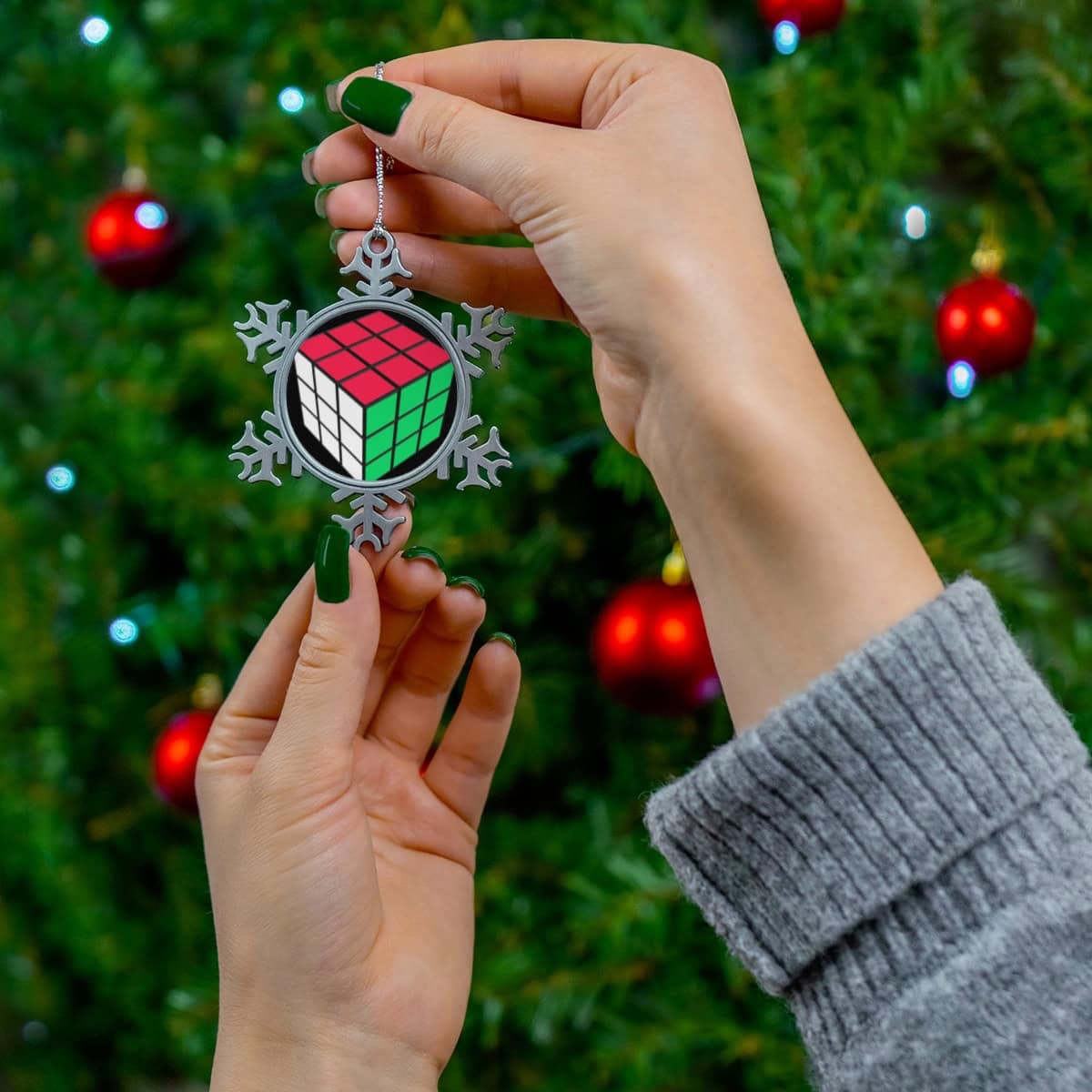 Rubik's Cube Christmas Ornament - Pewter Snowflake Ornament - Image 3