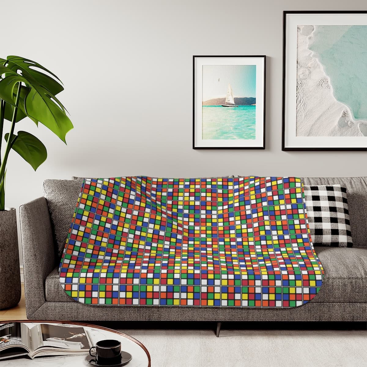 Rubik's Cube Sherpa Fleece Blanket - colorful Rubik's Cubes