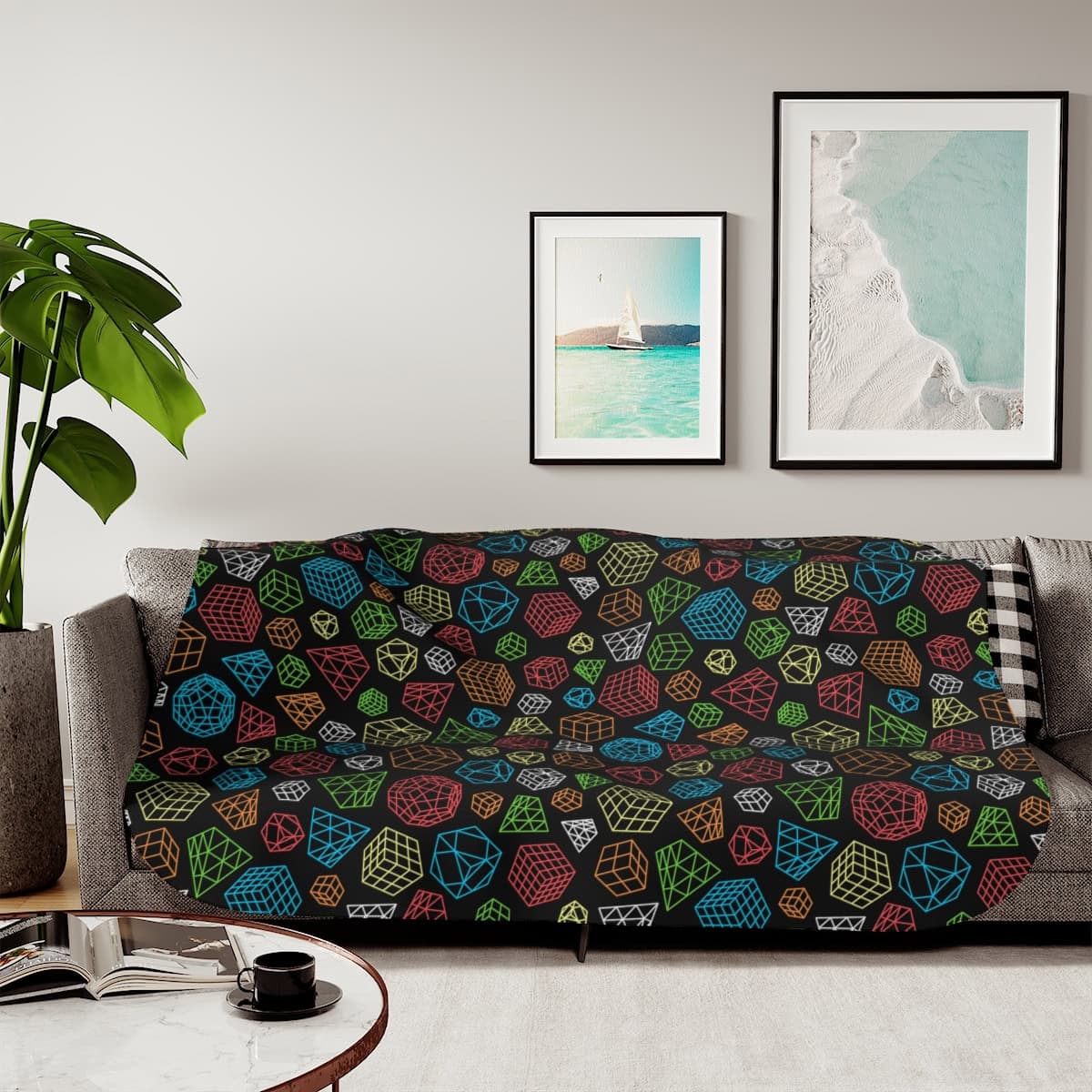 Colorful Line Art - Rubik's Cube Sherpa Fleece Blanket Covered With Rubik's Cubes, Pyraminx, Skewb, Square-1, Megaminx - Image 16