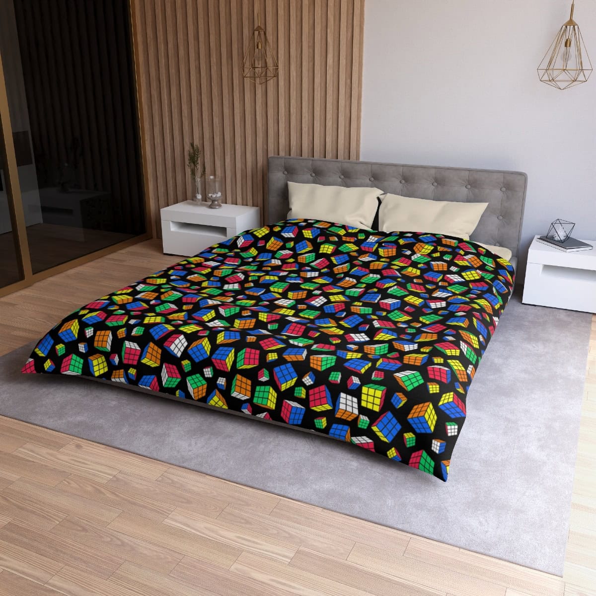 Cubes All Over Duvet Cover - Rubik's Cube Duvet Cover with a Black Background - Image 15