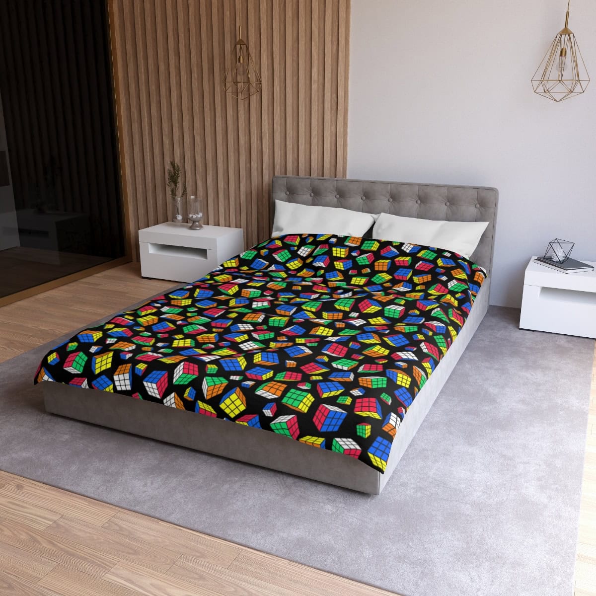 Cubes All Over Duvet Cover - Rubik's Cube Duvet Cover with a Black Background - Image 3