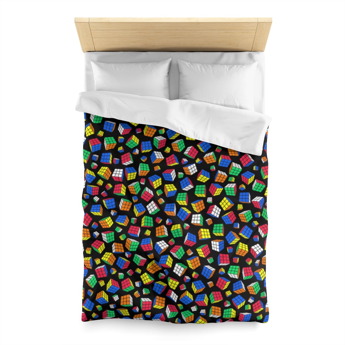 Cubes All Over Duvet Cover - Rubik's Cube Duvet Cover with a Black Background