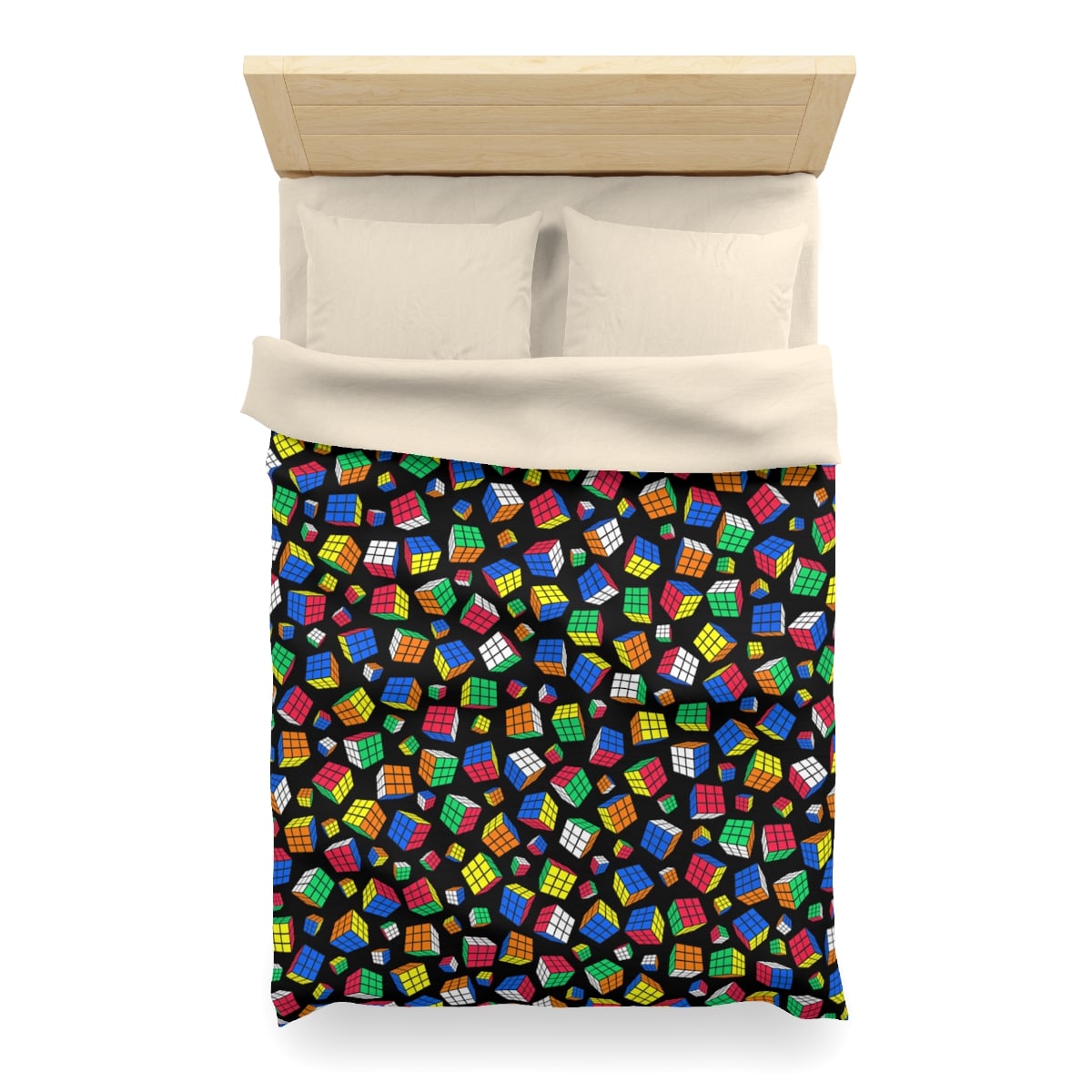 Cubes All Over Duvet Cover - Rubik's Cube Duvet Cover with a Black Background - Image 8
