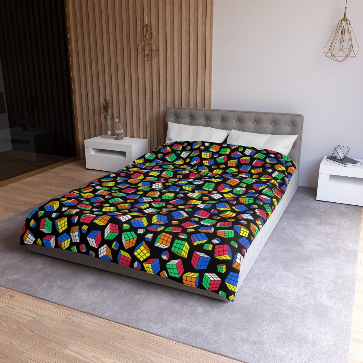 Cubes All Over Duvet Cover - Rubik's Cube Duvet Cover with a Black Background - Image 12