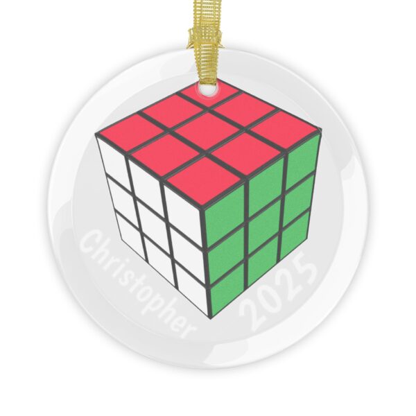 Personalized Rubik's Cube Christmas Ornament - Custom Name Clear Glass Ornament - Image 2
