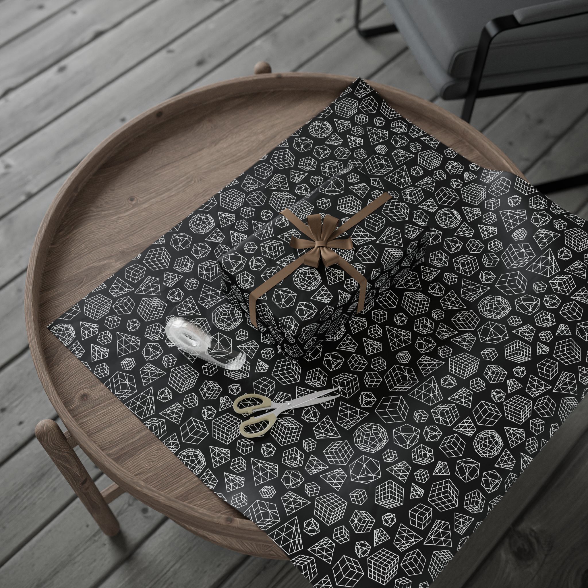 Monochrome Line Art Cubes Rubik's Cube Gift Wrap - wrapping paper, holiday, birthday - Image 4