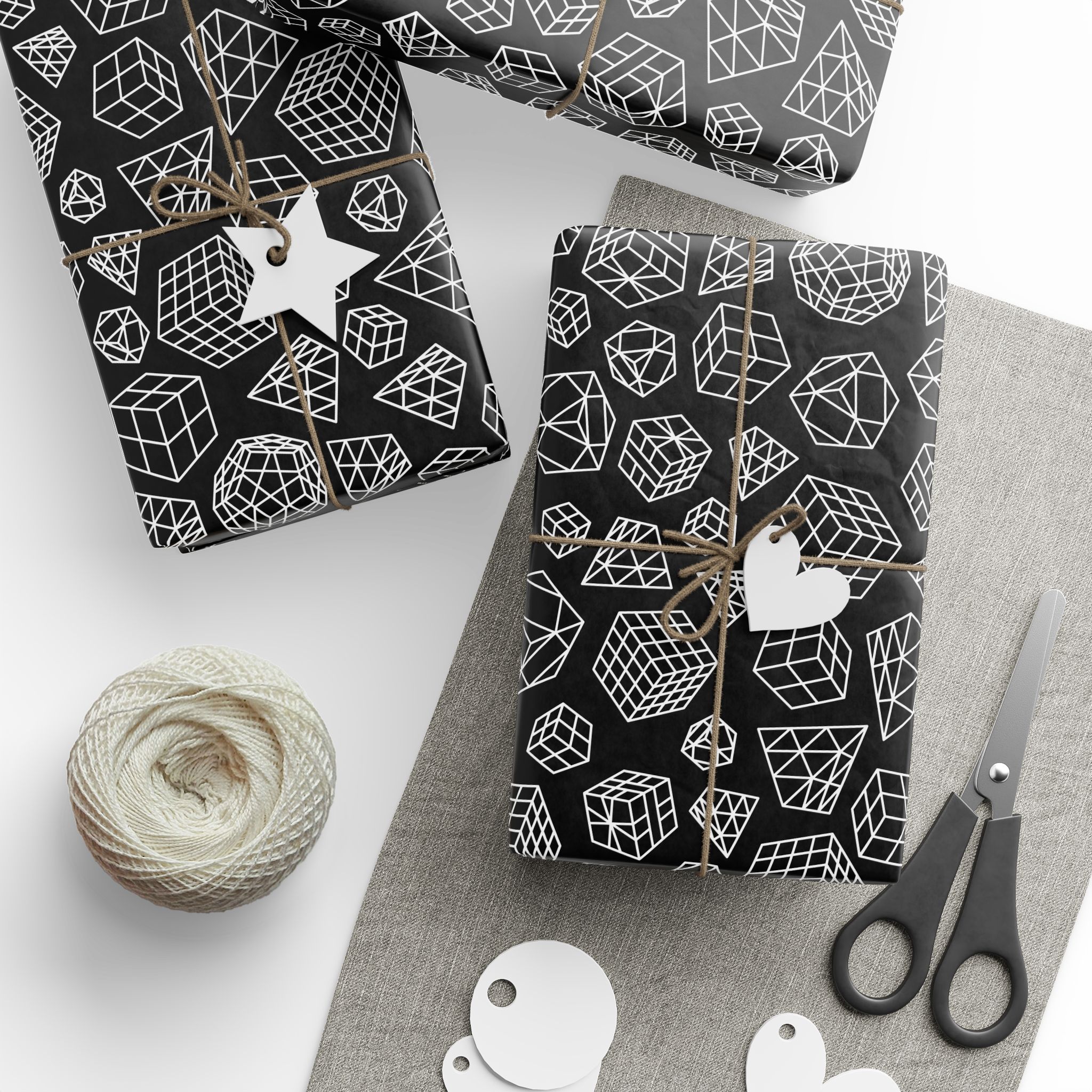 Monochrome Line Art Cubes Rubik's Cube Gift Wrap - wrapping paper, holiday, birthday - Image 11