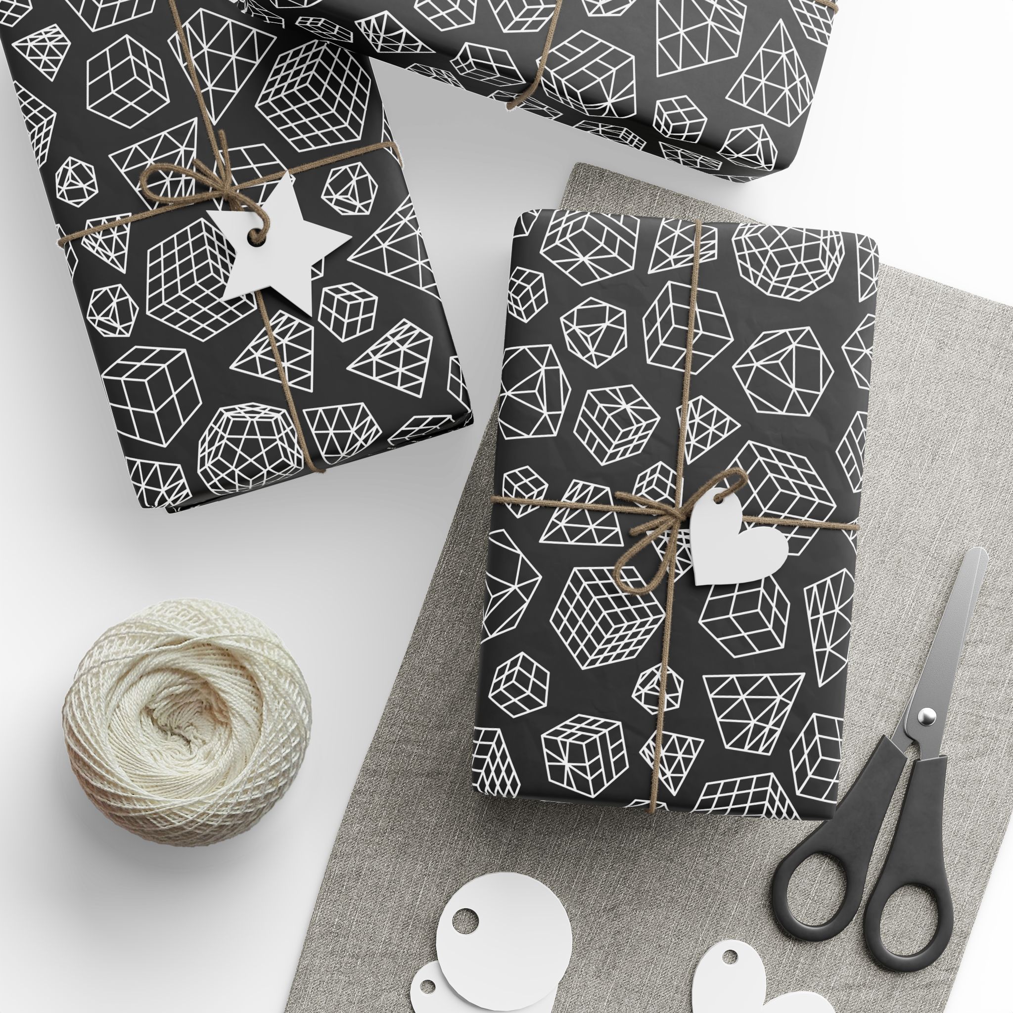 Monochrome Line Art Cubes Rubik's Cube Gift Wrap - wrapping paper, holiday, birthday - Image 3