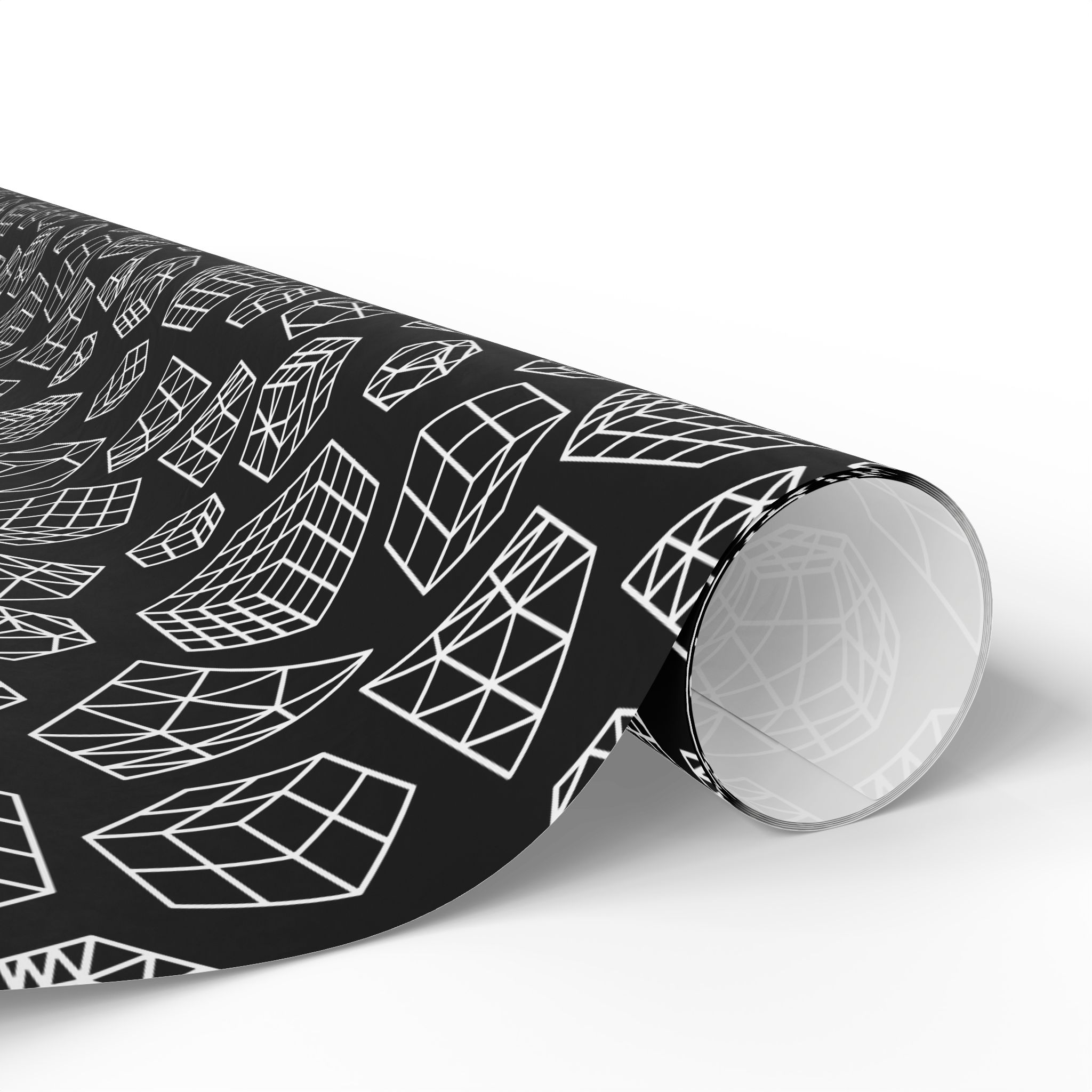 Monochrome Line Art Cubes Rubik's Cube Gift Wrap - wrapping paper, holiday, birthday