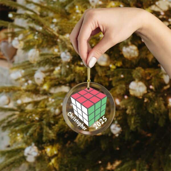 Personalized Rubik's Cube Christmas Ornament - Custom Name Clear Glass Ornament - Image 4