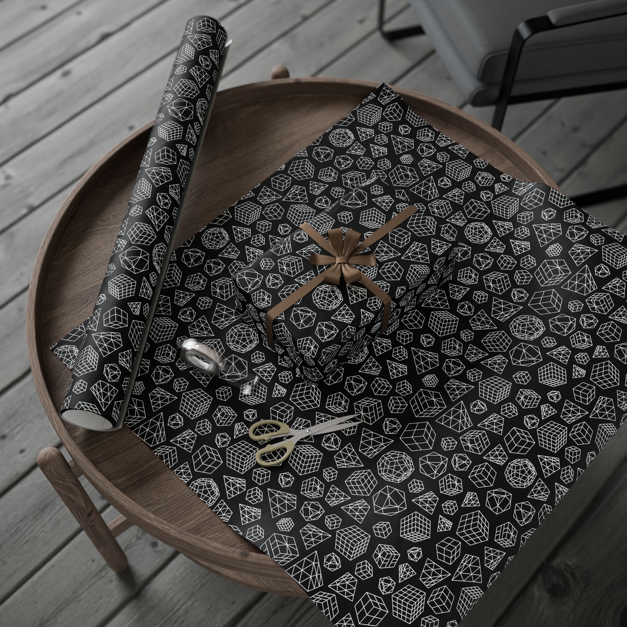 Monochrome Line Art Cubes Rubik's Cube Gift Wrap - wrapping paper, holiday, birthday - Image 8