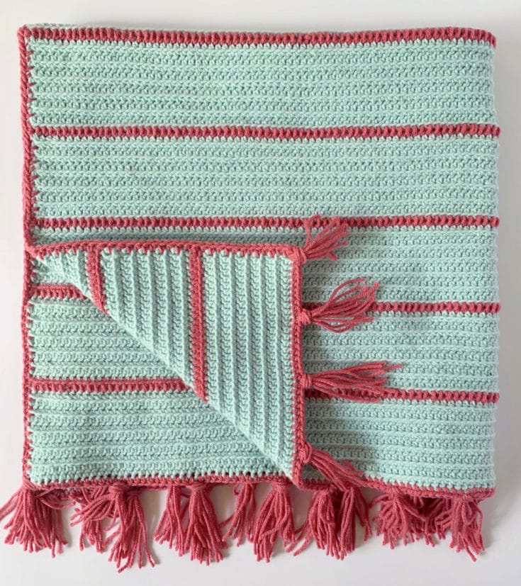 Crochet Mint Stripes and Fringe Blanket