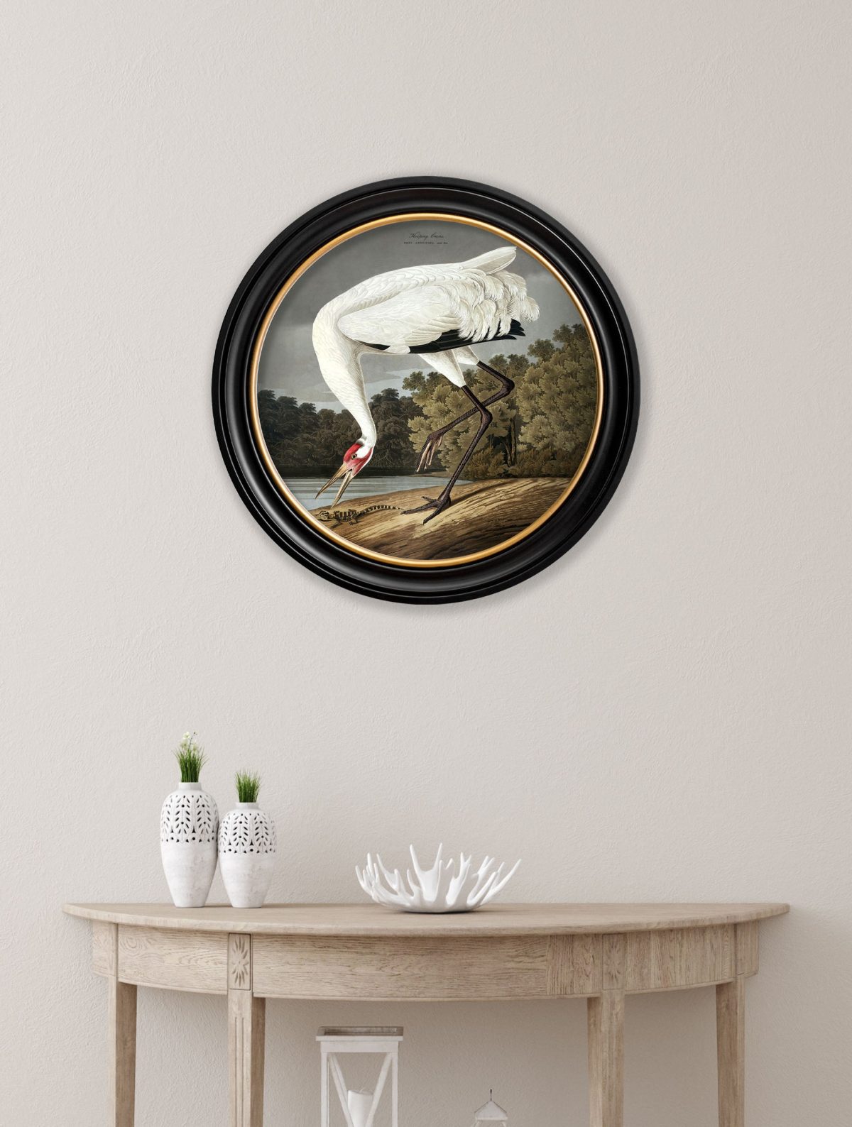 Hooping Crane in Round Frame
