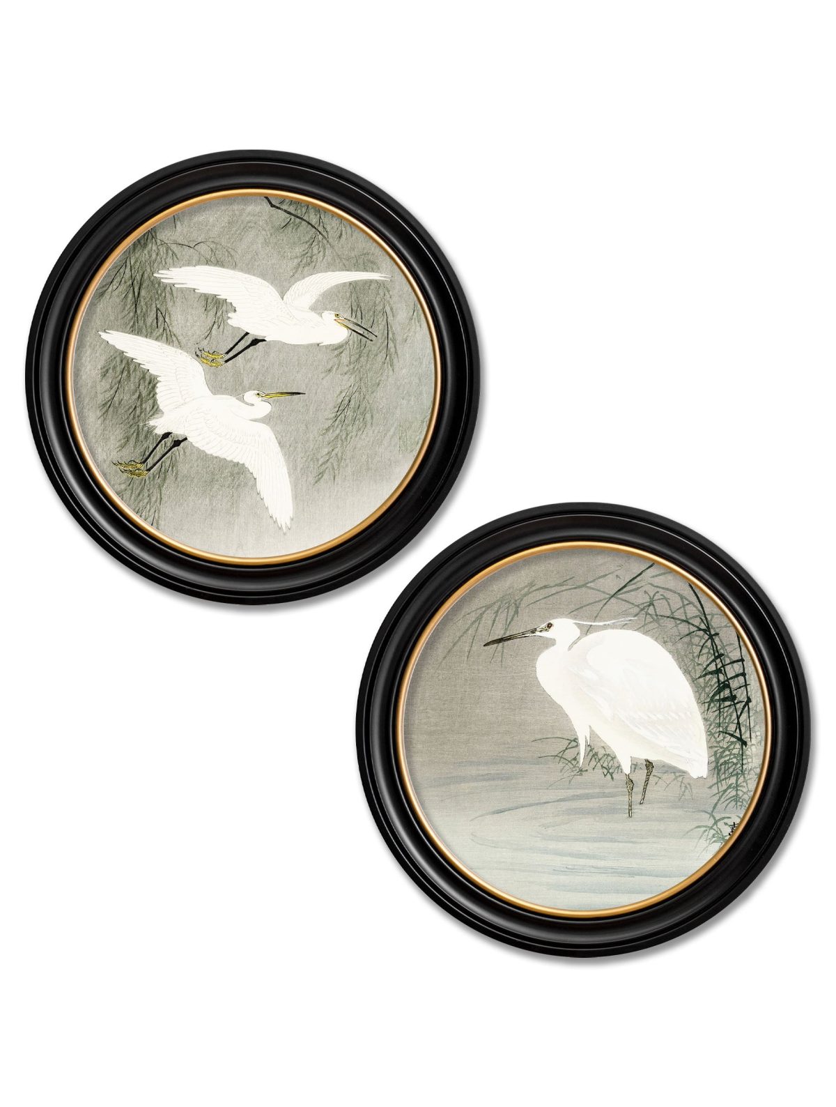 Little Egrets - Ohara Koson in Round Frames