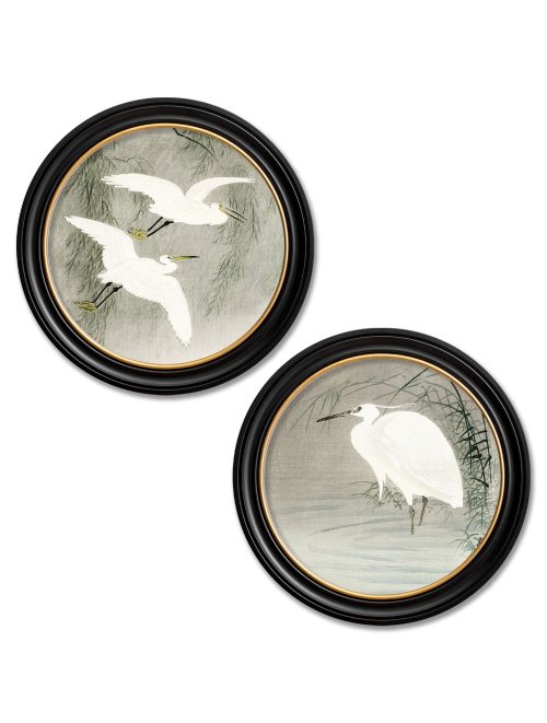 Little Egrets - Ohara Koson in Round Frames
