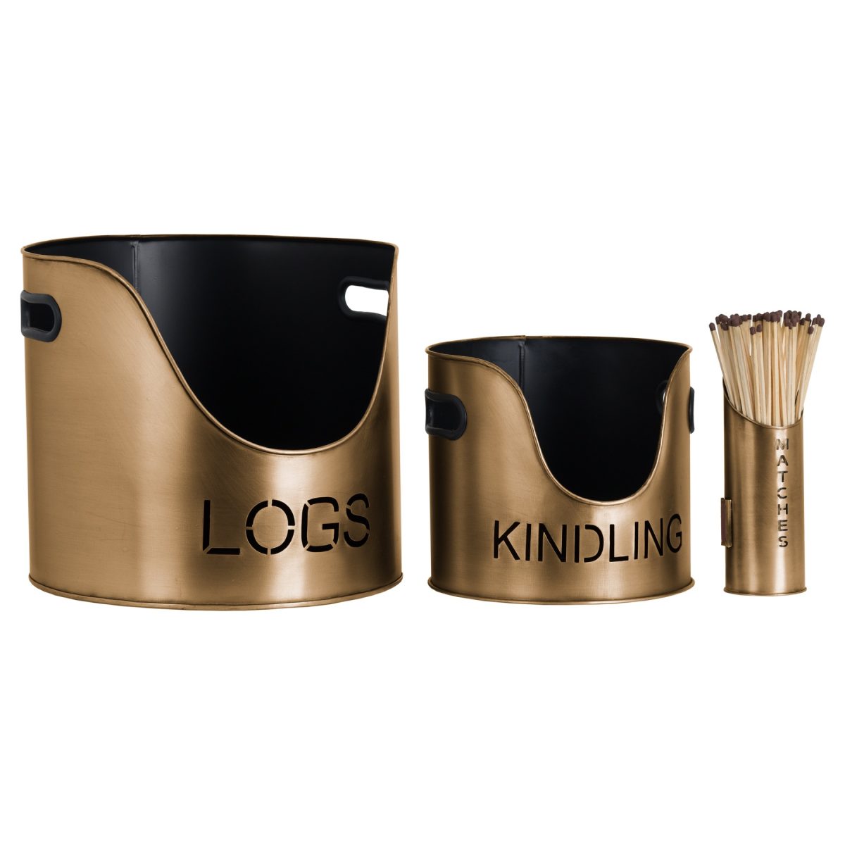 Bronze Finish Logs And Kindling Buckets & Matchstick Holder - 32cm x 0cm