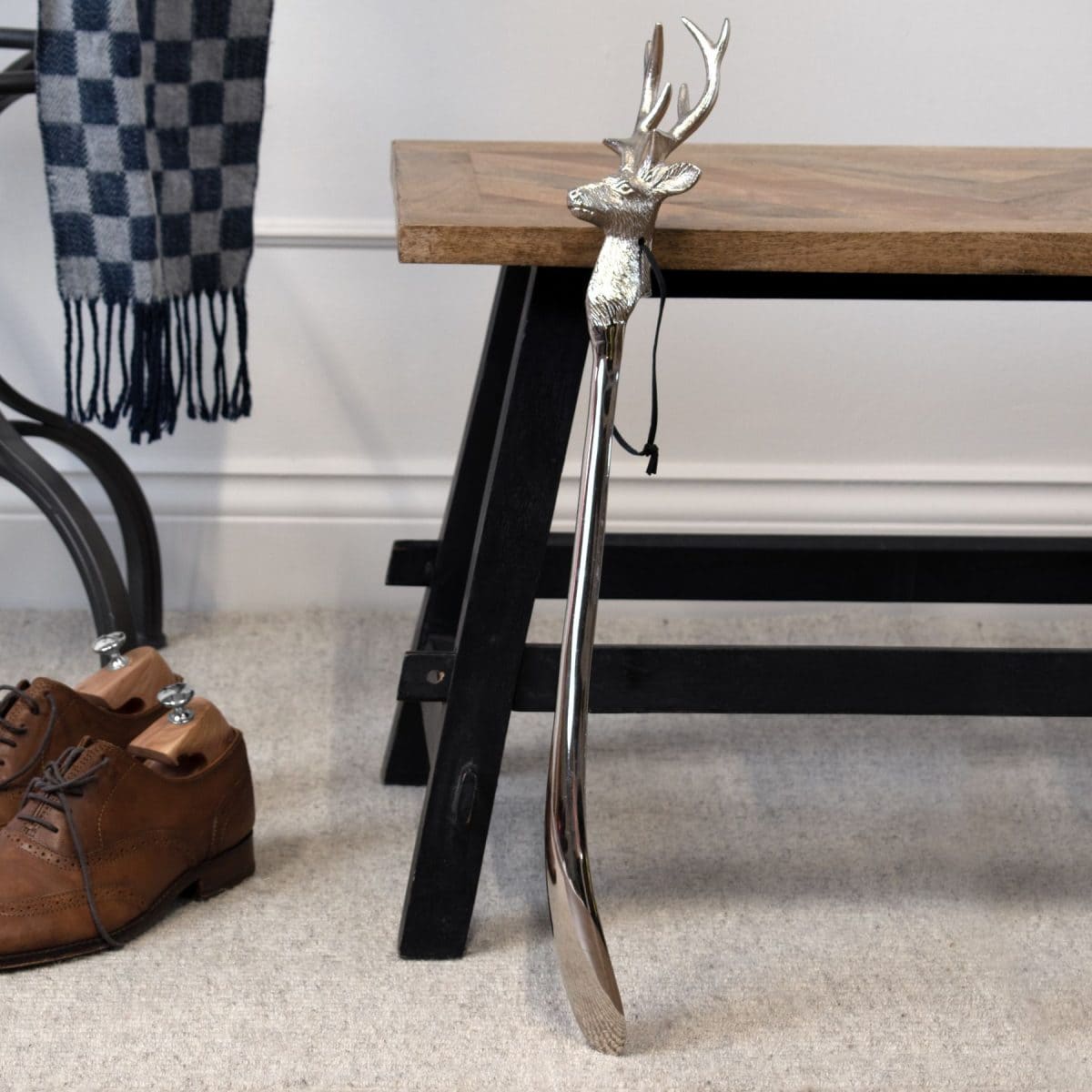 Silver Nickel Stag Head Shoe Horn - 53cm x 10cm