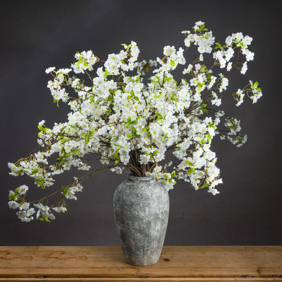 Artificial Cherry Blossom Spray, White - 124cm x 28cm