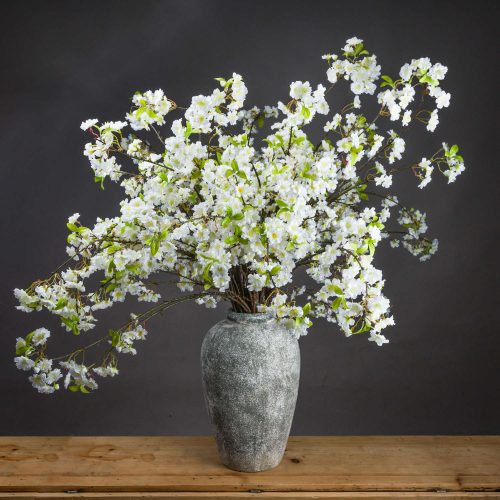 Artificial Cherry Blossom Spray, White - 124cm x 28cm