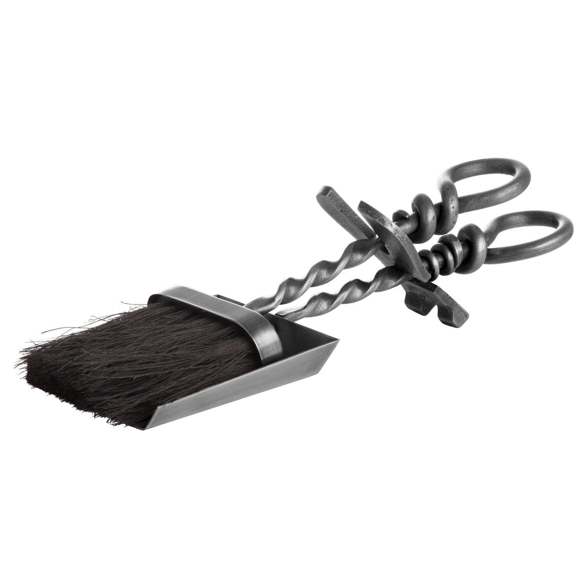 Silver Hearth Tidy Set With Hand Turned Loop Handle - 37cm x 14cm