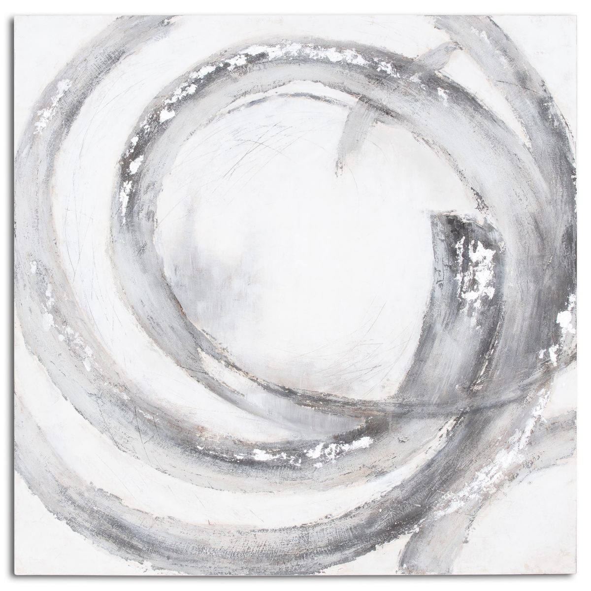 Lucca Hand Painted Canvas, Silver & Grey(150cm x 150cm)