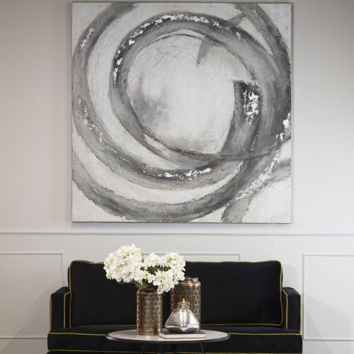 Lucca Hand Painted Canvas, Silver & Grey(150cm x 150cm)