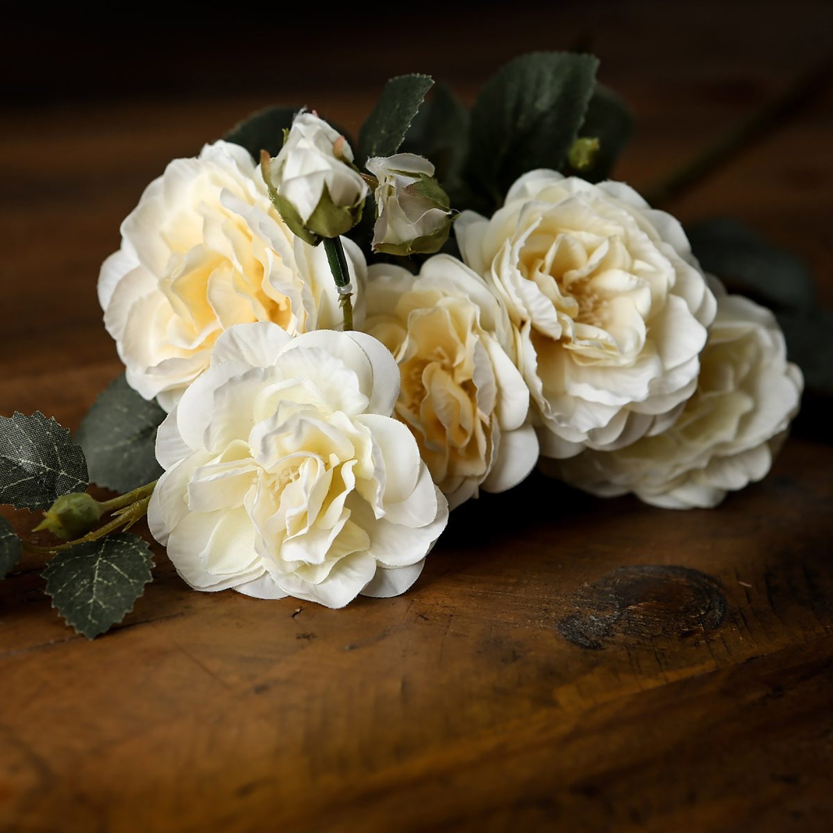 Artificial Cottage Rose Stem, Soft White - 53cm x 8cm