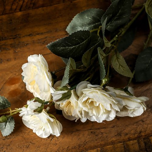 Artificial Cottage Rose Stem, Soft White - 53cm x 8cm