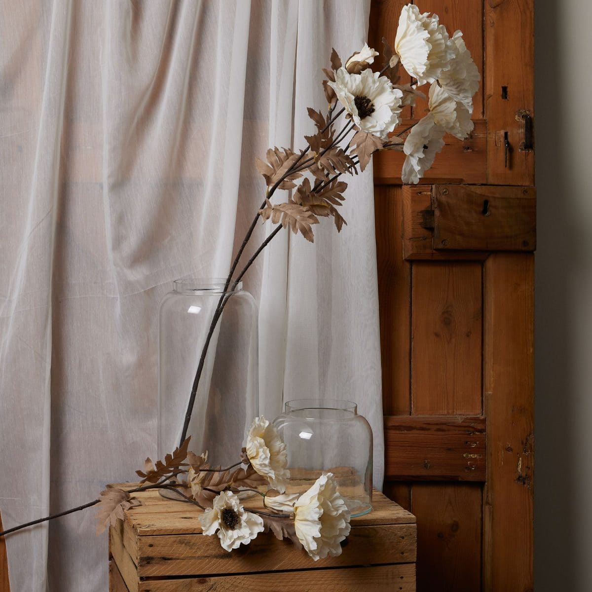 Artificial Poppy Stem, White - 105cm