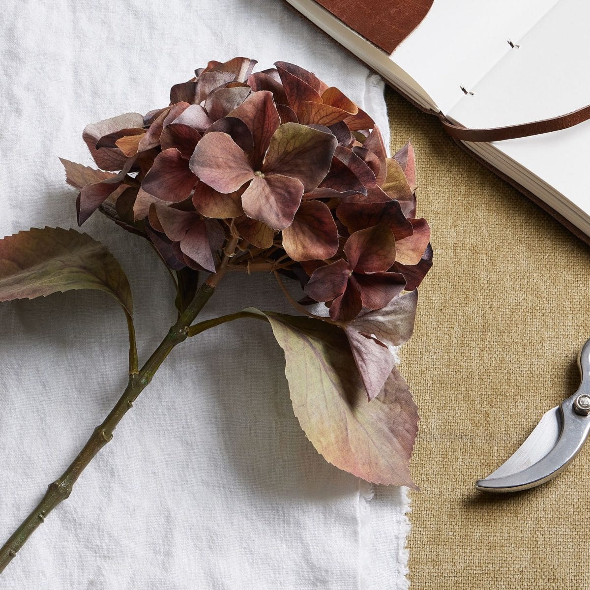 Artificial Hydrangea Stem, Autumnul Brown Tones Single - 50cm x 26cm