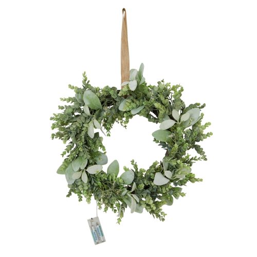 Winter Wreath with LED, Artificial Eucalyptus And Lambs Ear - 60cm x 41cm