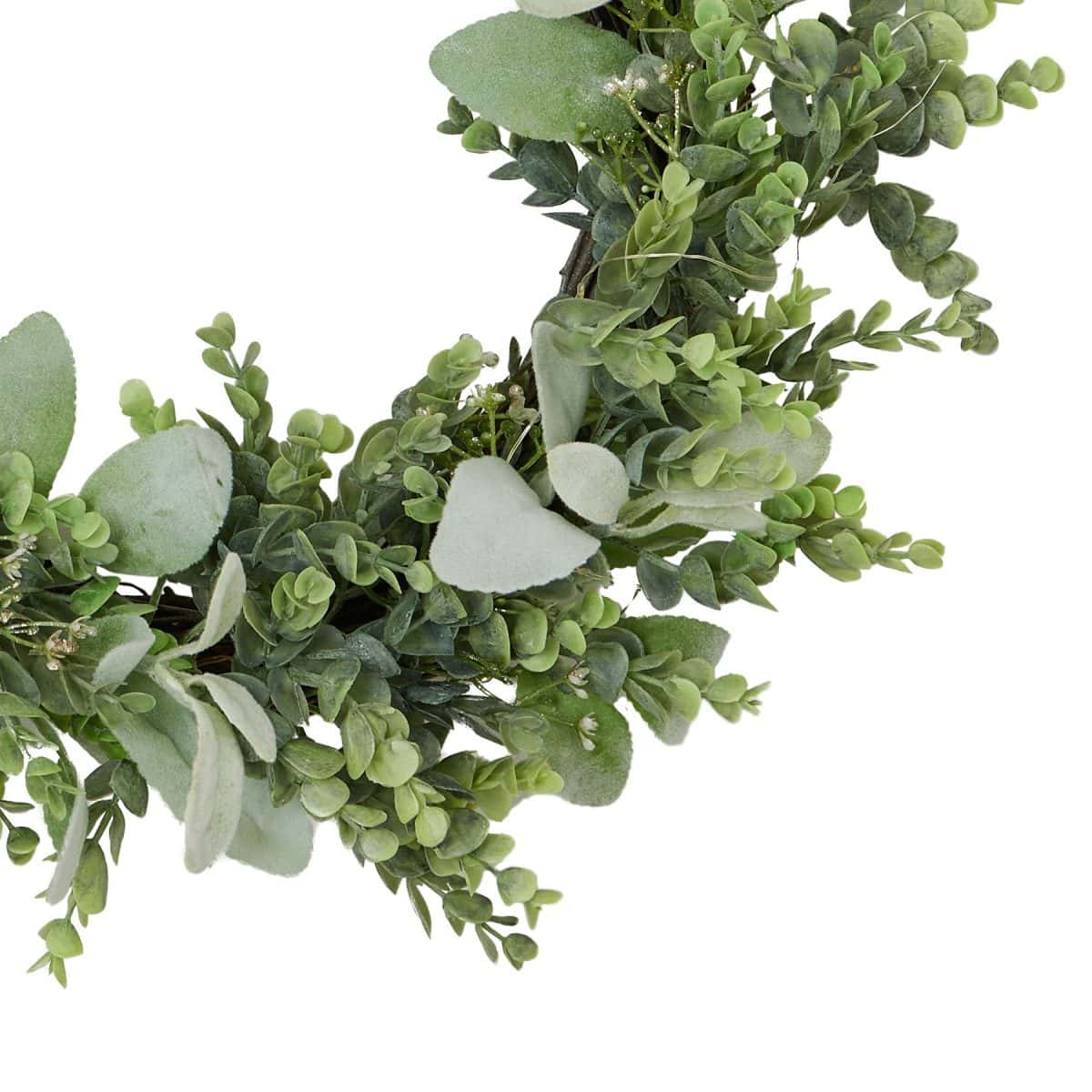 Winter Wreath with LED, Artificial Eucalyptus And Lambs Ear - 60cm x 41cm