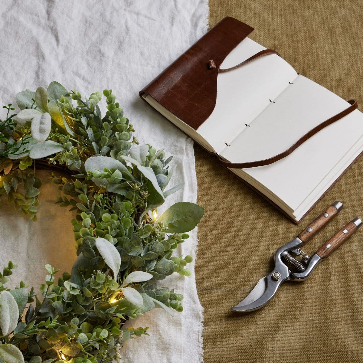Winter Wreath with LED, Artificial Eucalyptus And Lambs Ear - 60cm x 41cm