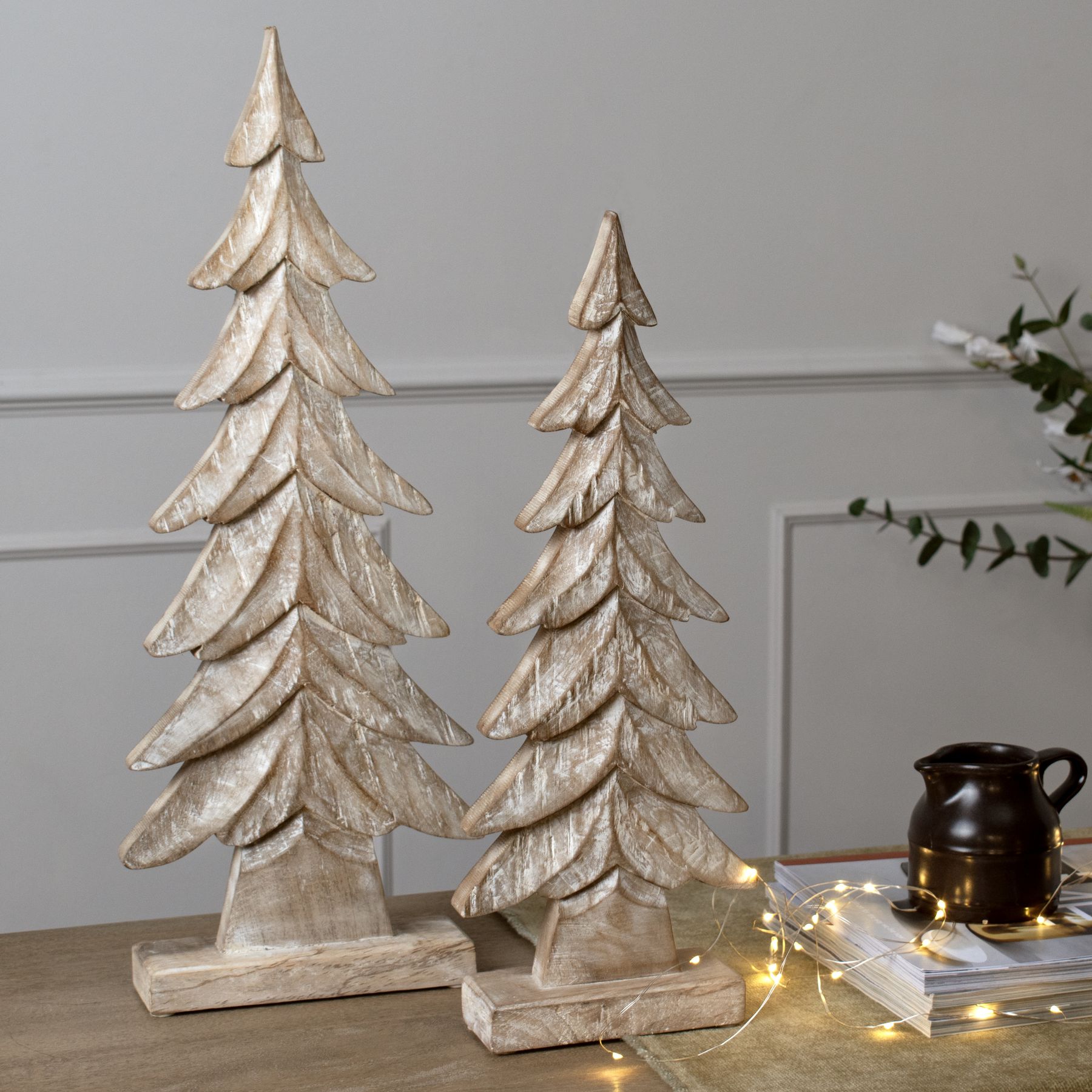 Carved Wood Christmas Tree - 5cm x 14cm x 43cm