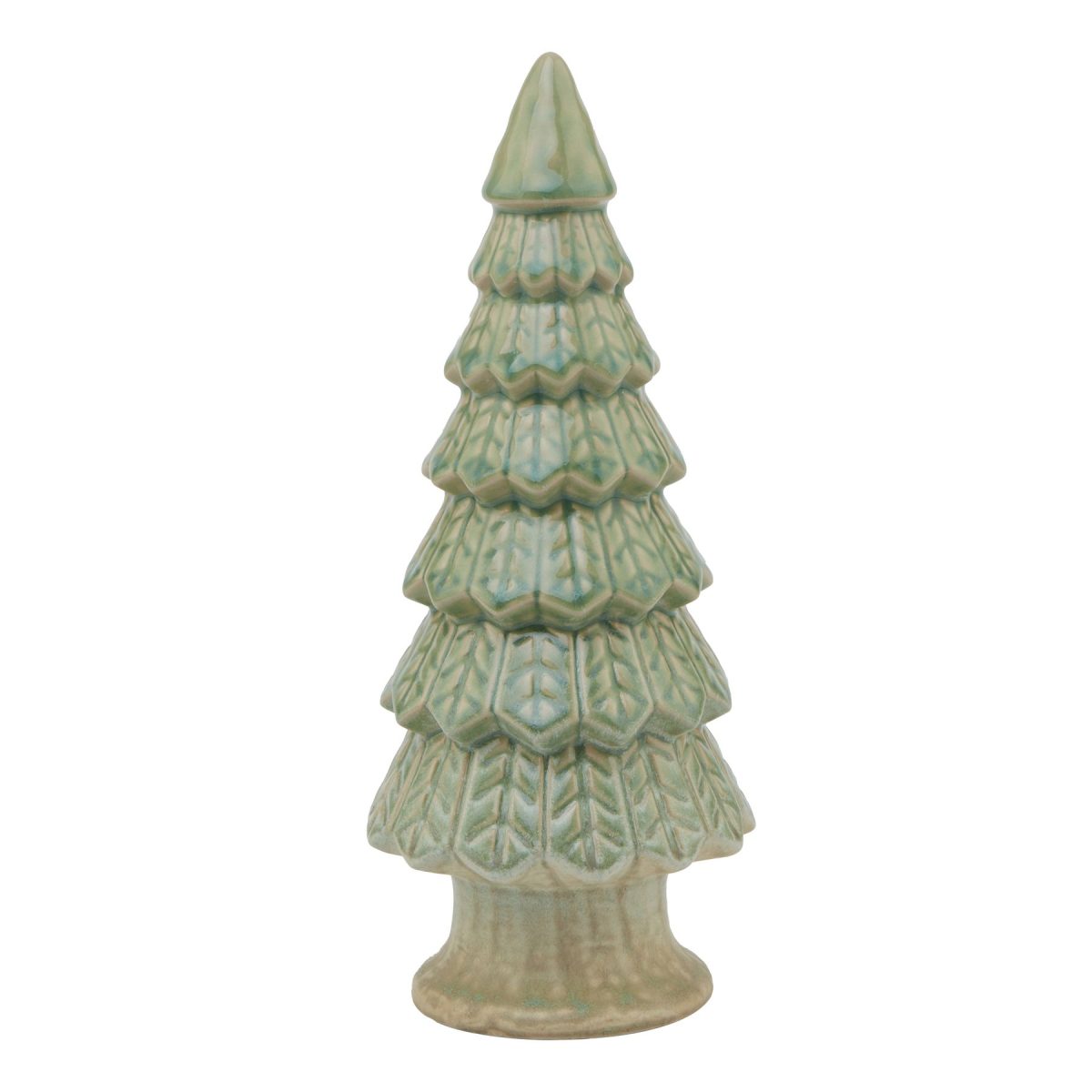 Light Green Ceramic Fir Tree With Base - 12cm x 12cm x 29cm