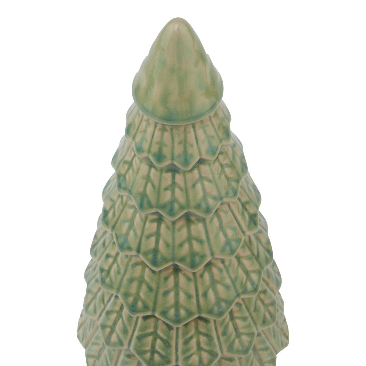 Light Green Ceramic Fir Tree With Base - 12cm x 12cm x 29cm