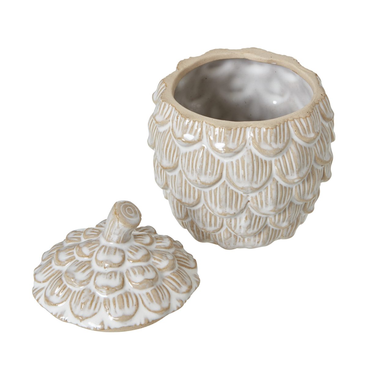 Medium Ceramic Pine Cone Trinket Dish With Lid - 10cm x 10cm x 12cm